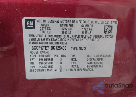 2013 Chevrolet Silverado 1500 Ltz из США, поврежденный, VIN 3GCPKTE71DG125400